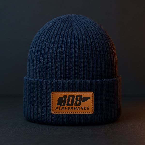 Winter Beanie with Leather Patch – 108 Merch